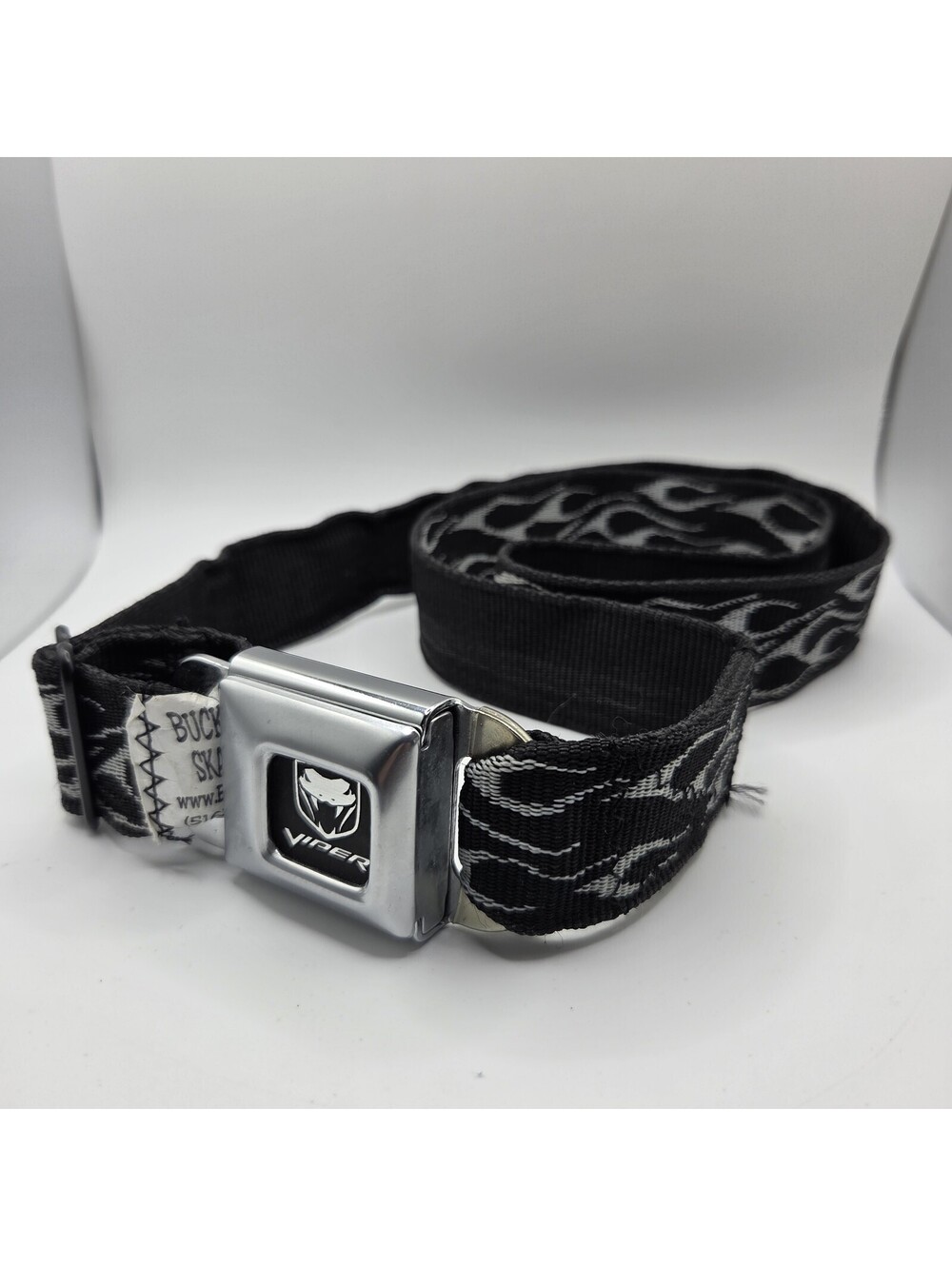 Dodge Viper Seatbelt Style Belt Buckle Down Adjustable Flames Black White